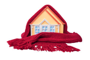 image of a home wrapped in a scarf depicting home heating