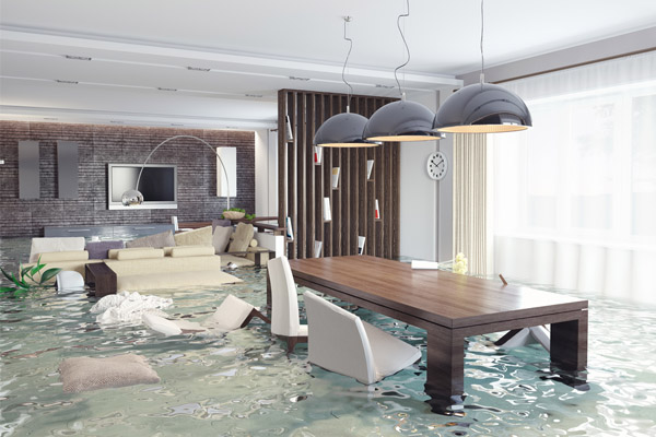 image of a house flooding due to plumbing water leak