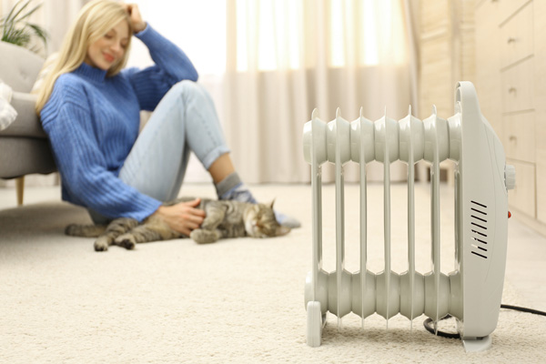 image of a homeowner using a space heater due to furnace problems