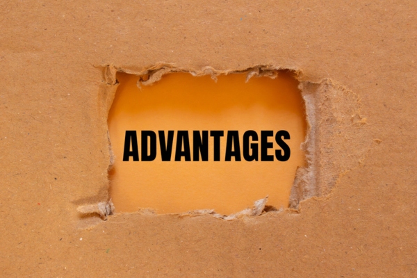 ADVANTAGES word revealed from a torn brown cardboard depicting Regular Oil Filter Replacement