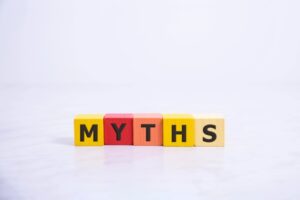 MYTHS spelled using colorful wooden letter cubes depicting heating oil