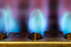 close up of blue flame furnace light