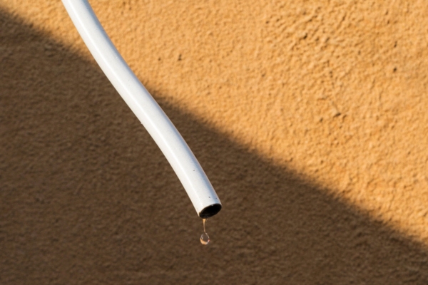 water dripping on the tip of a hose depicting Clogged Drain Line