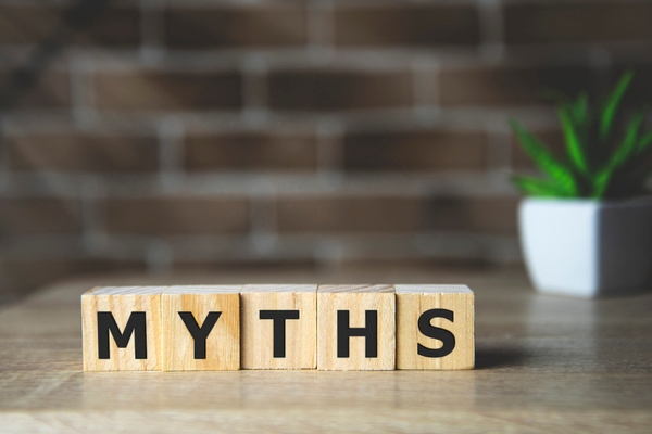 Myths word spelled using wooden letter cubes