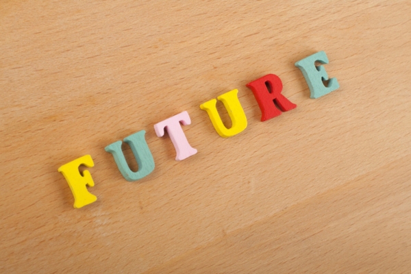FUTURE spelled using colorful 3D wooden letters depicting Public Cooling Solutions